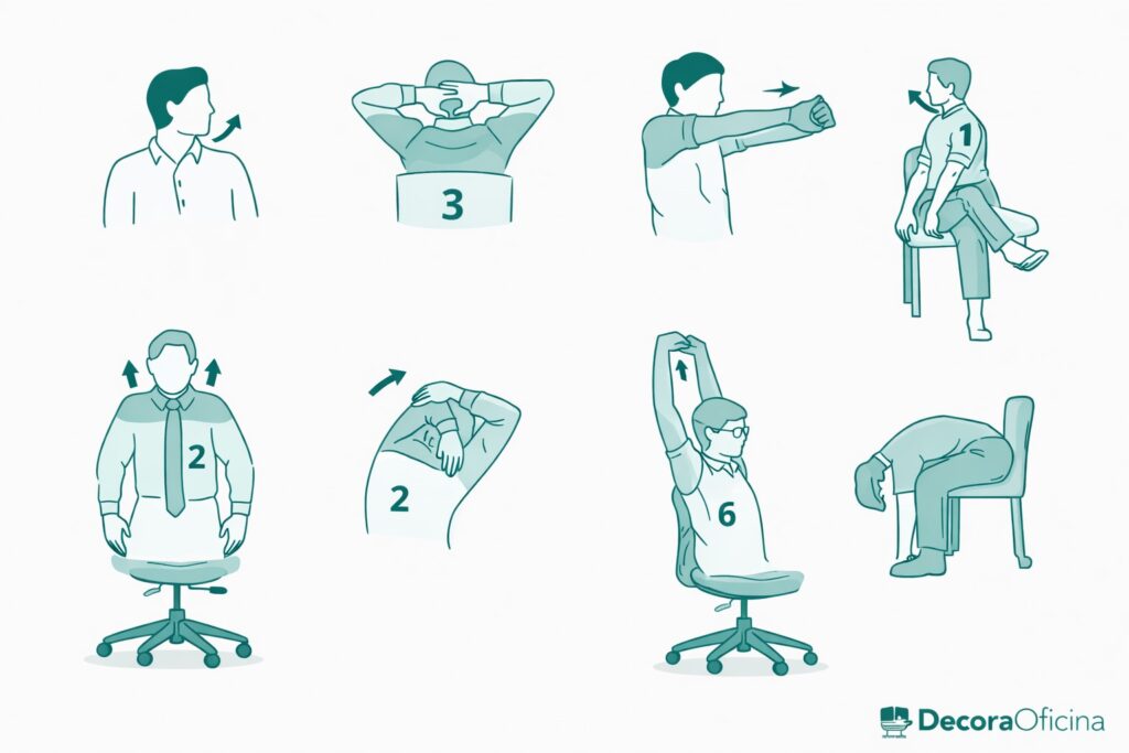 Ejercicios en el trabajo con una silla de oficina