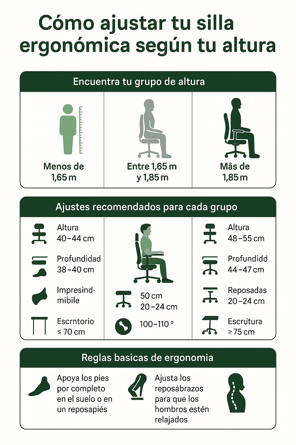 Cómo ajustar tu silla ergonómica según tu altura