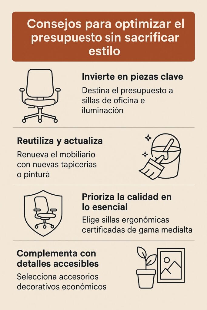 Infografía sobre cómo optimizar el presupuesto sin sacrificar estilo en la decoración de una oficina