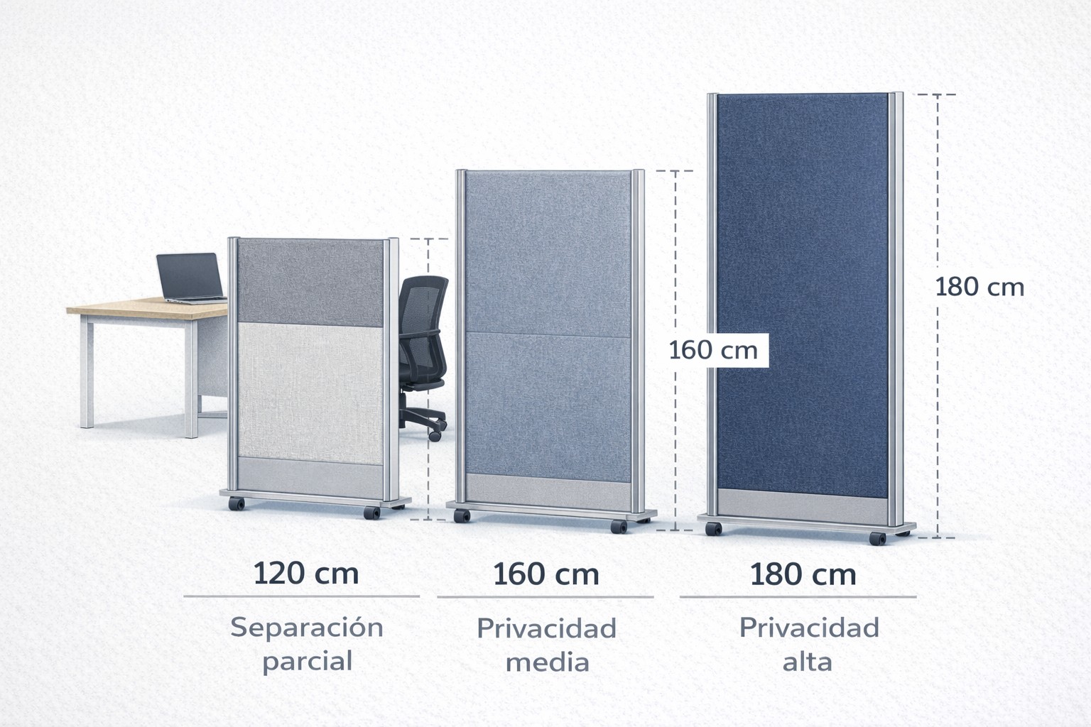 Altura adecuada de los biombos según privacidad