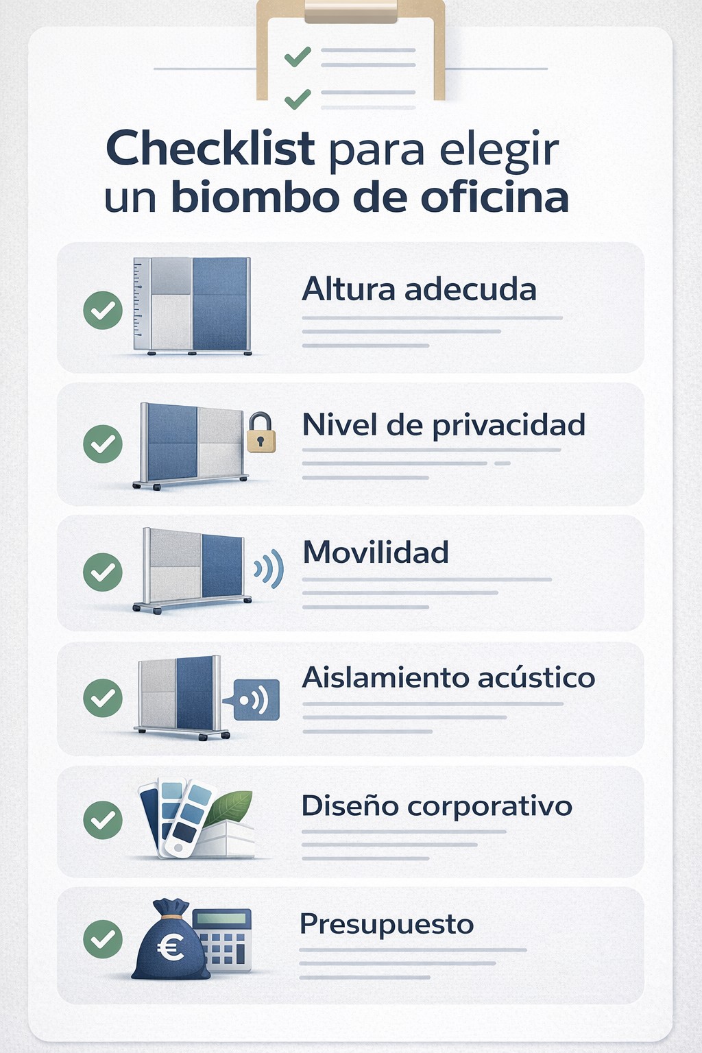 Checklist para elegir un biombo de oficina