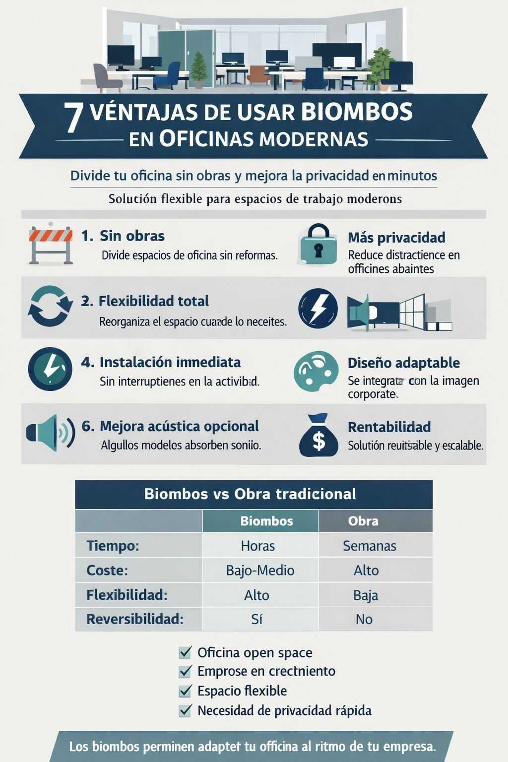 Ventajas de usar biombos en oficinas modernas
