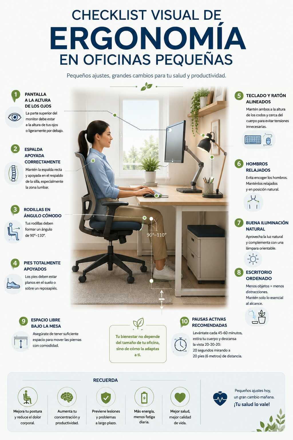 Infografía sobre ergonomía en oficinas pequeñas