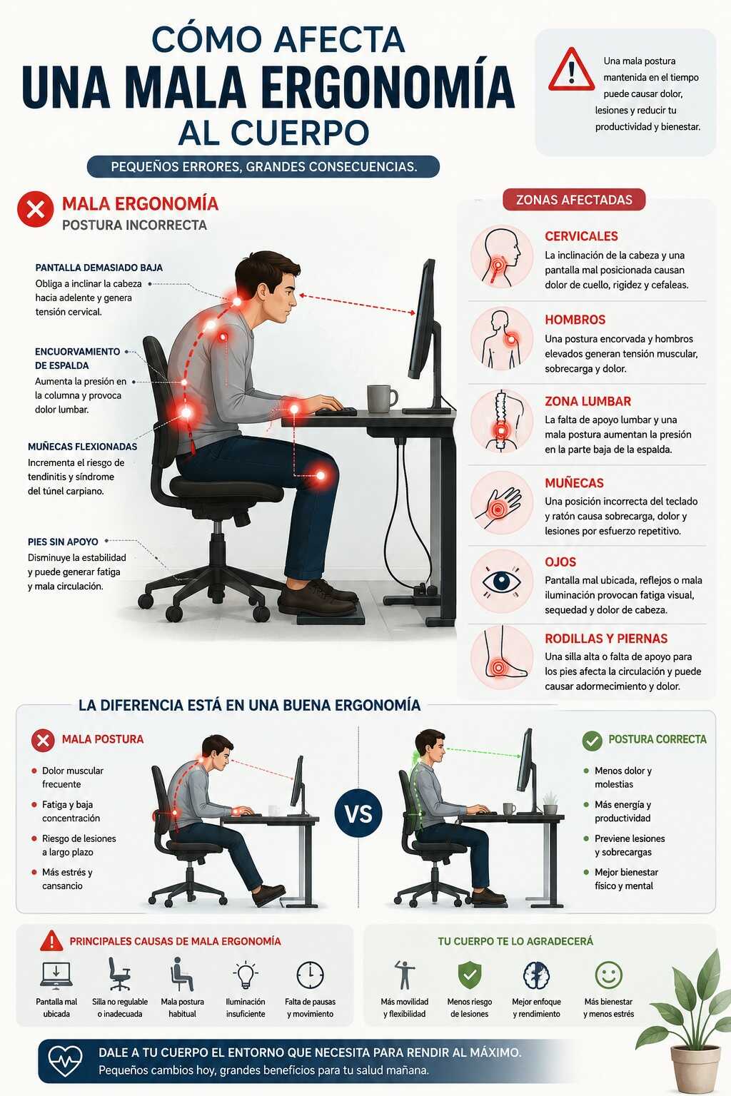 Cómo afecta la mala ergonomía a la salud de tu cuerpo